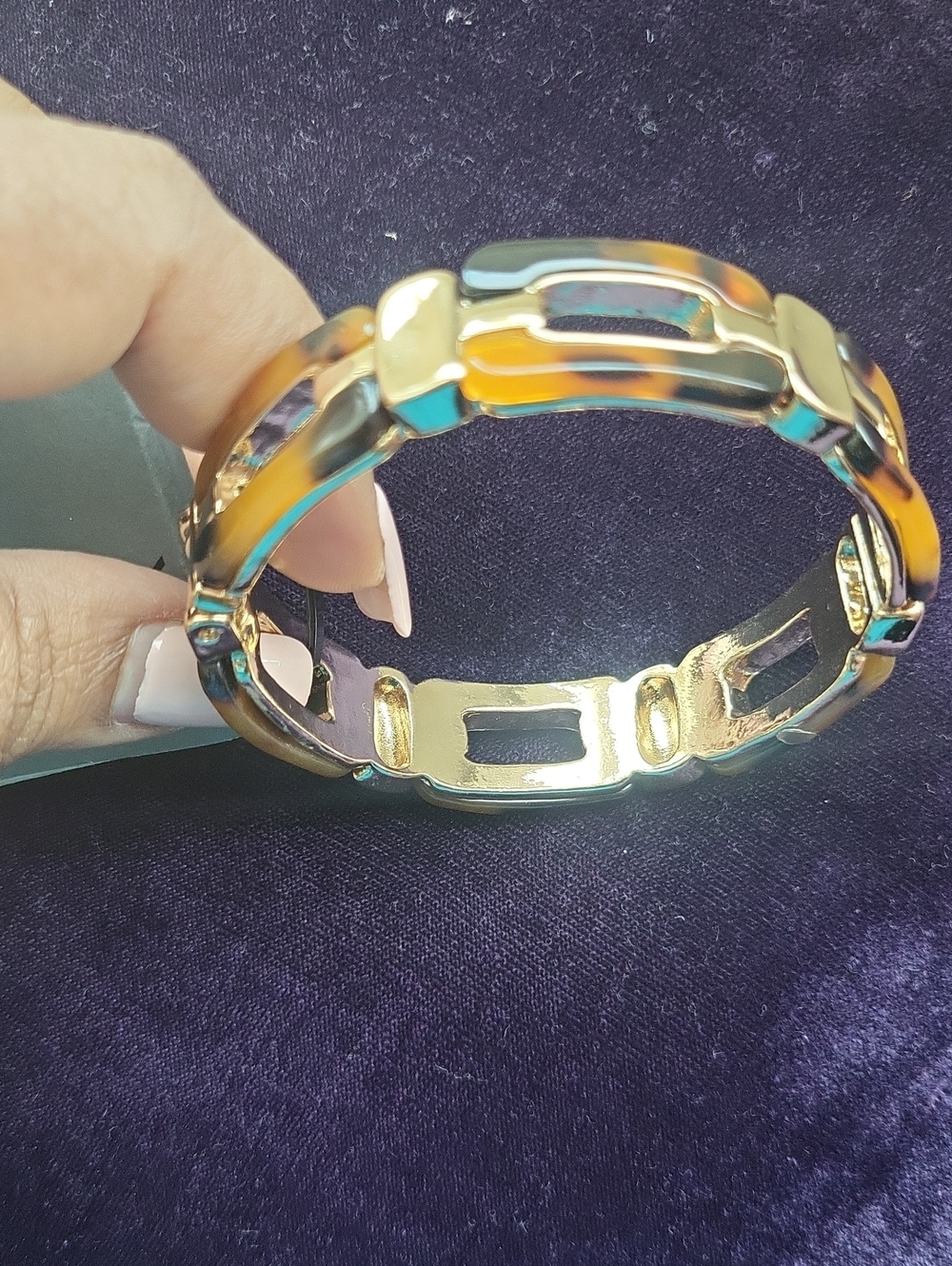 Gold and Tortoiseshell Link Bangle Bracelet - Women Jewelry